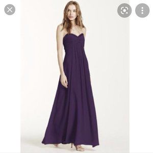 David's Bridal Long Chiffon Bridesmaid Dress-Plum